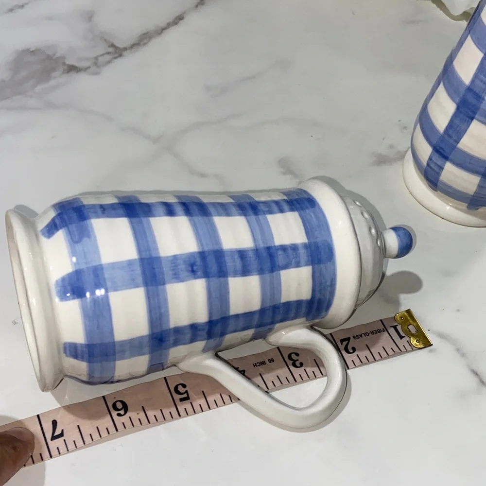 Country Living Blue and White Checkered Ceramic Salt and Pepper Shakers